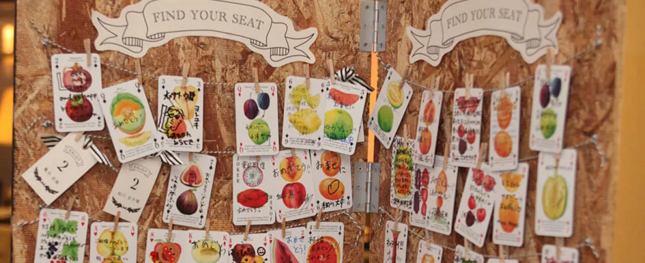 ゲストからの寄せ書きは食材のトランプに